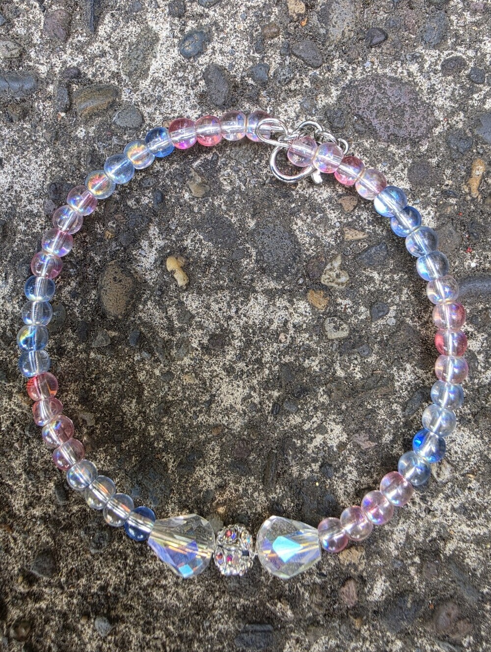 Iridescent Pink & Blue Glass Bead Bracelet Crystal Focal Accent